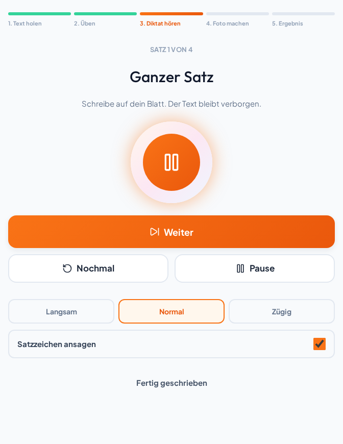 Vokito diktiert einen Satz in kleinen Abschnitten