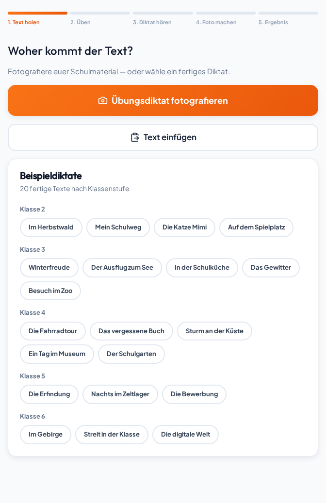 Vokito zeigt die Auswahl zum Fotografieren der Lernwörter